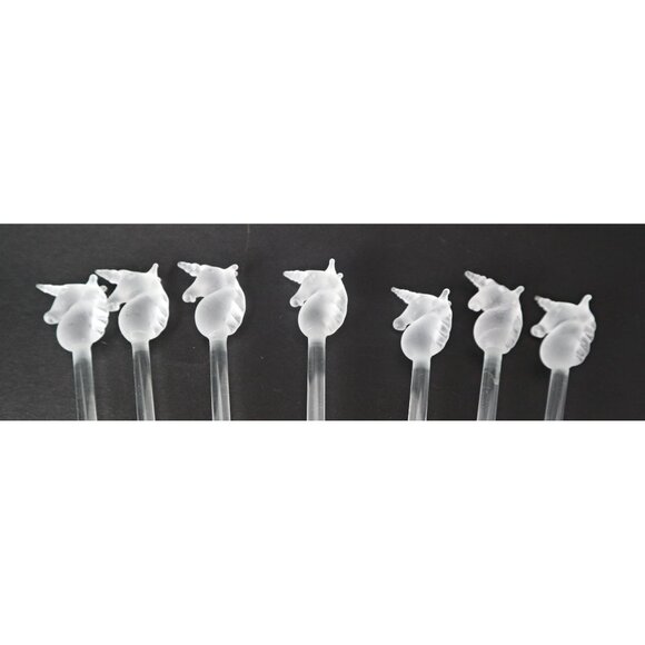 7 Vintage Glass Stir Sticks Unicorns Frosted Art Glass Barware - Picture 3 of 4